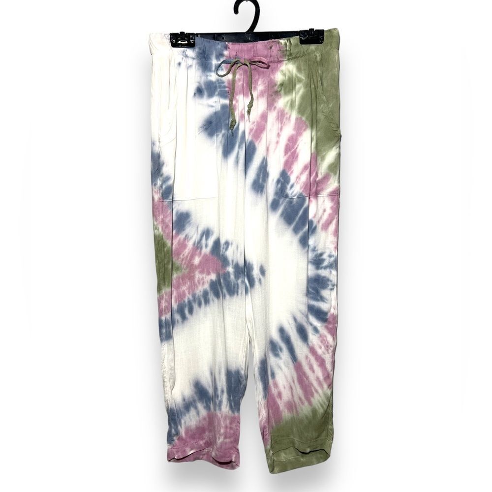 Electric and Rose | TieDye White Flowy Pants Tie Wast Medium